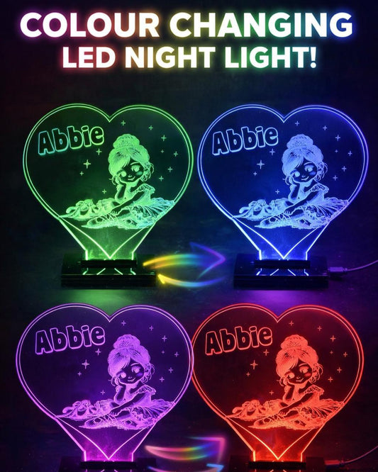 Personalised Ballerina LED Night Light, Colour Changing Acrylic Lamp