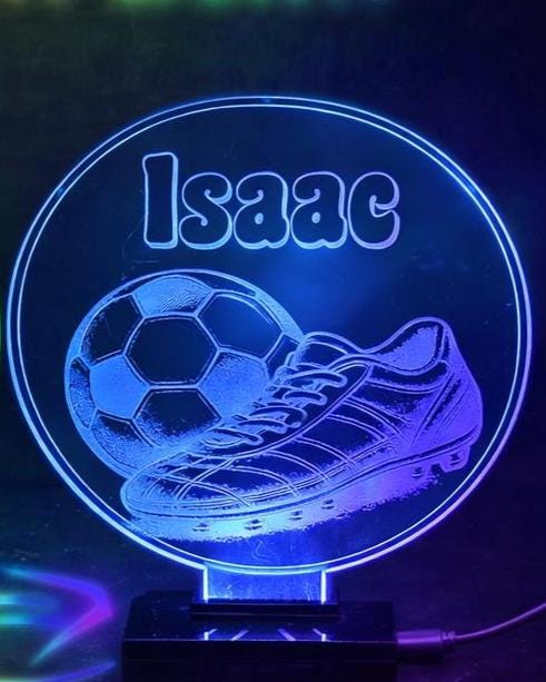 Personalised Football LED Night Light, Custom Name Kids Bedroom Lamp