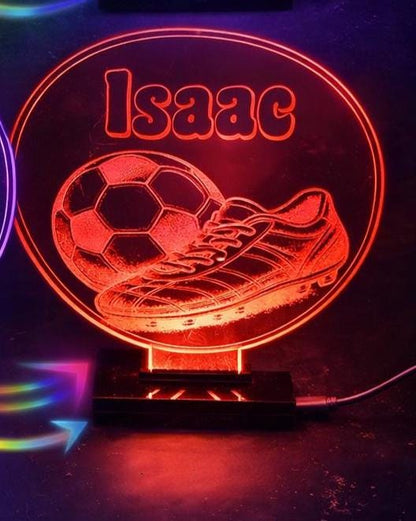 Personalised Football LED Night Light, Custom Name Kids Bedroom Lamp