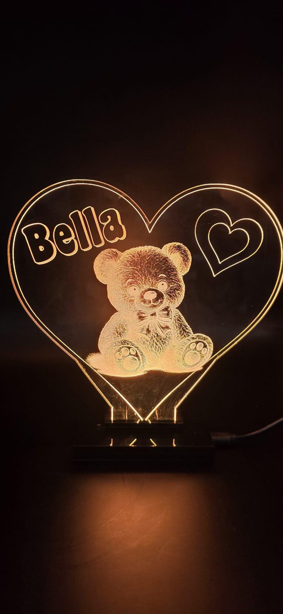 Personalised Teddy Bear Night Light – Custom Name LED Lamp, Jungle Decor