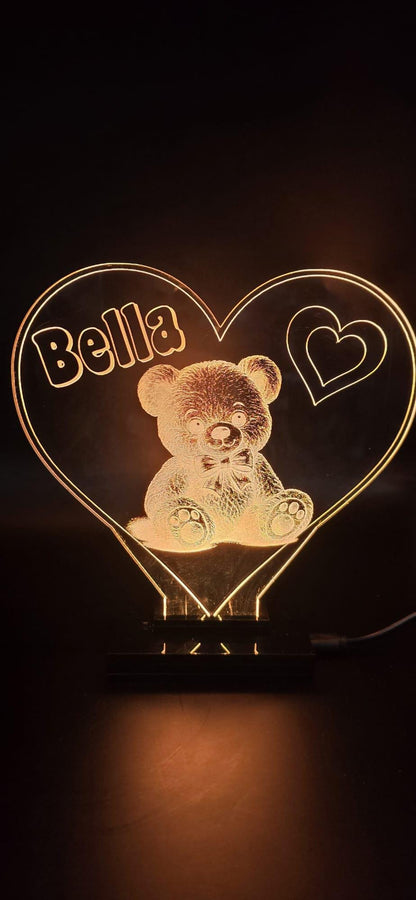 Personalised Teddy Bear Night Light – Custom Name LED Lamp, Jungle Decor