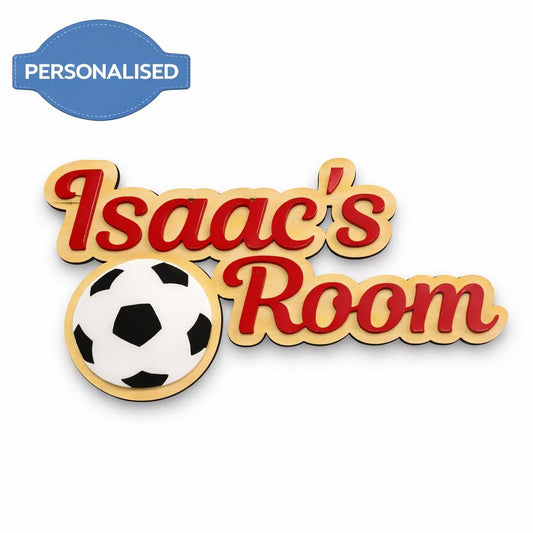 Personalised Football Door Name Sign | Layered Wood Acrylic Boys Room Decor