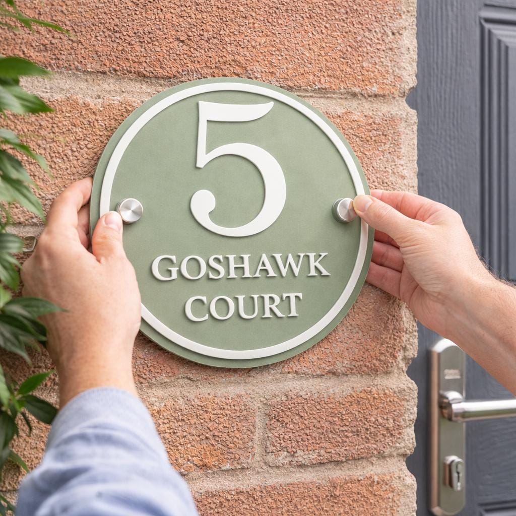 Sage Green House Sign Round Personalised Address Plaque Door Number Sign UK Acrylic