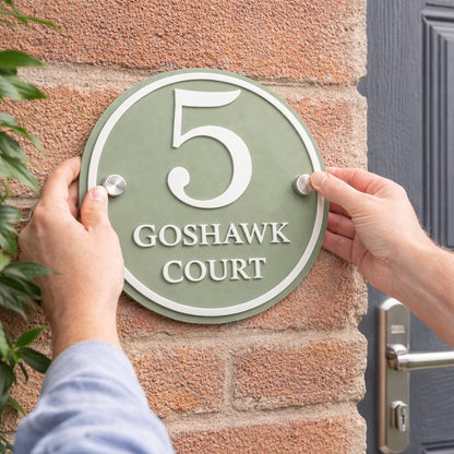 Sage Green House Sign Round Personalised Address Plaque Door Number Sign UK Acrylic