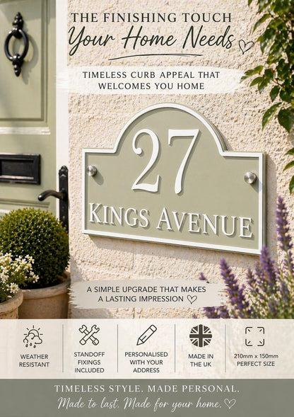 Sage Green House Sign Personalised Address Plaque Door Number Sign UK Standoff Fixings