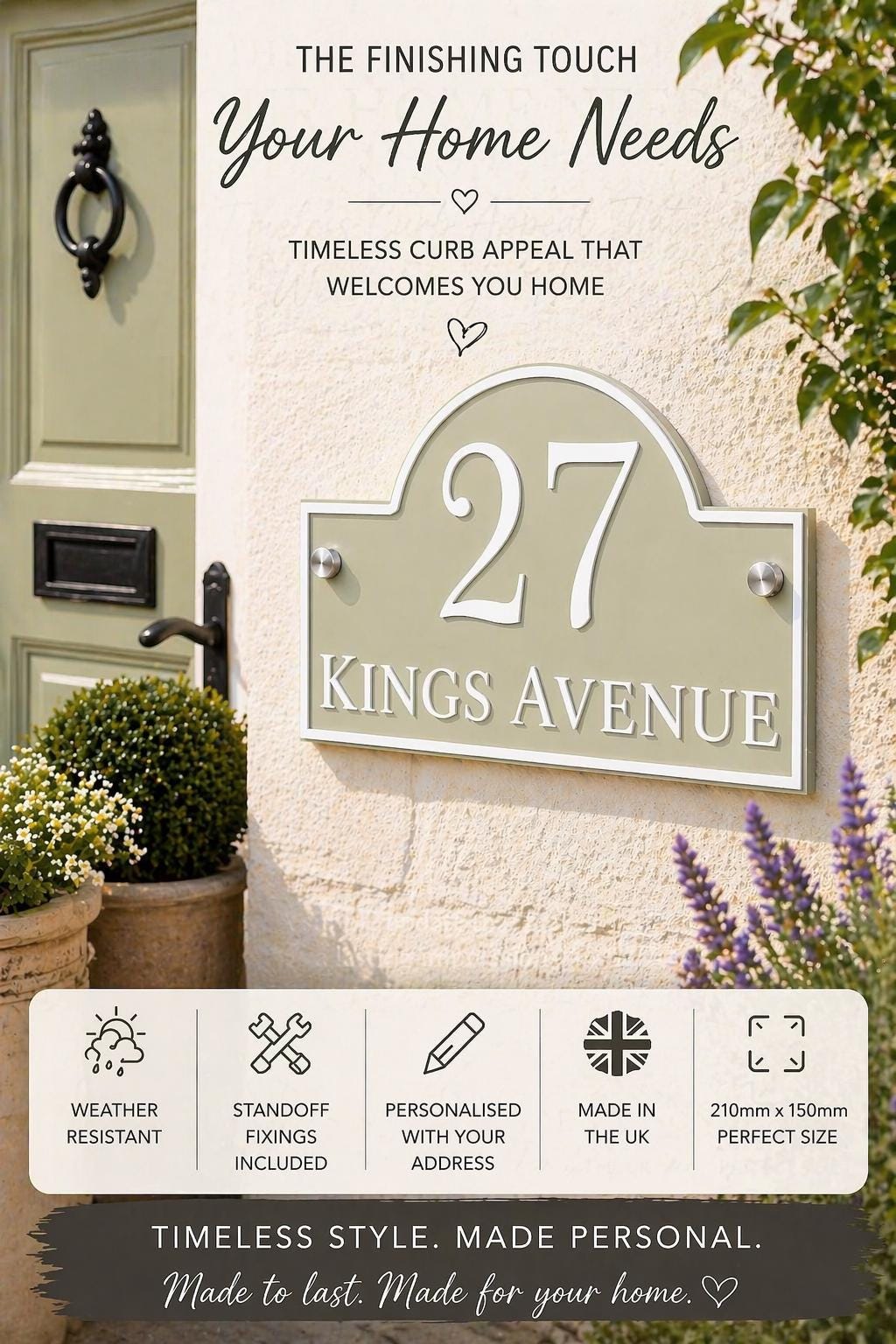 Traditional House Number Signs & Address Plaques in Sage Green