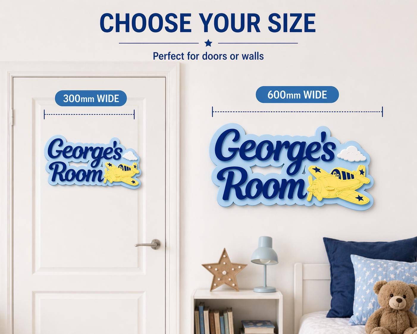 Personalised Kids Room Sign, Custom Name Door Sign, Boys Bedroom Wall Decor, Airplane Nursery Sign, Childrens Name Plaque, Gift for Boy