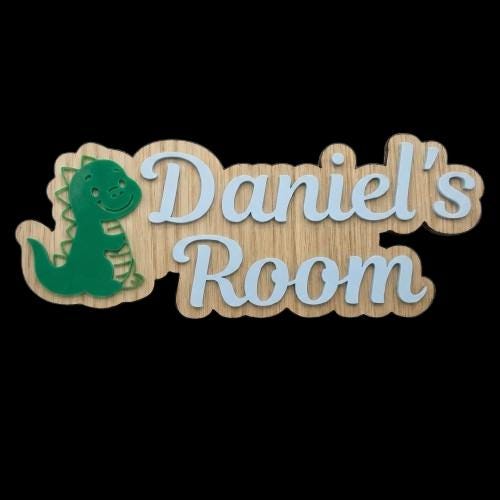 Personalised Dinosaur Name Sign | Layered Wood Acrylic Kids Room Decor