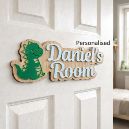 Personalised Dinosaur Name Sign | Layered Wood Acrylic Kids Room Decor
