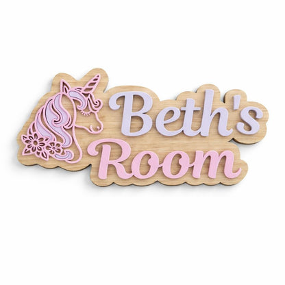 Personalised Unicorn Name Sign | Layered Wood Acrylic Girls Bedroom Plaque UK