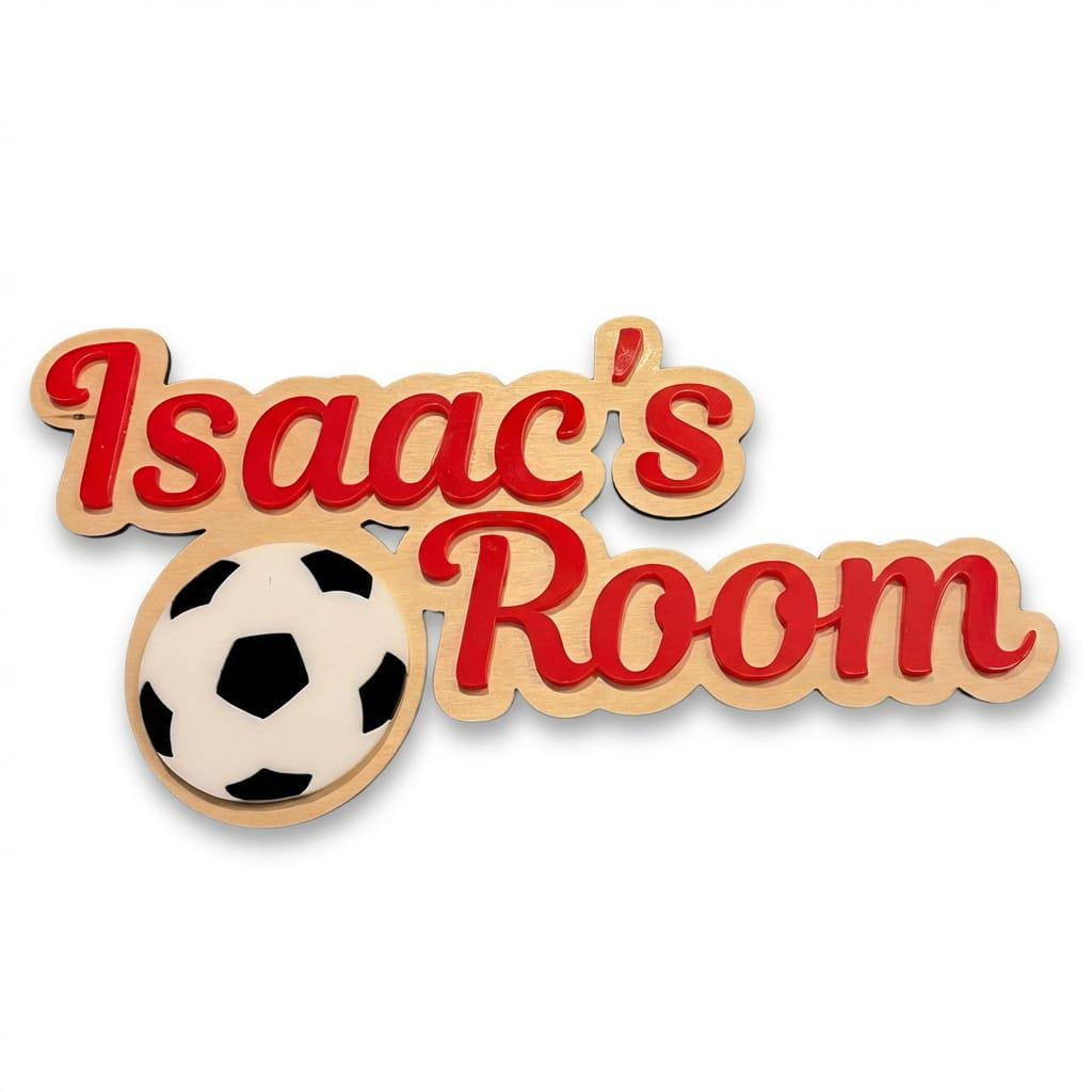 Personalised Football Door Name Sign | Layered Wood Acrylic Boys Room Decor