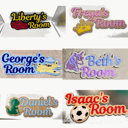 Personalised Football Door Name Sign | Layered Wood Acrylic Boys Room Decor
