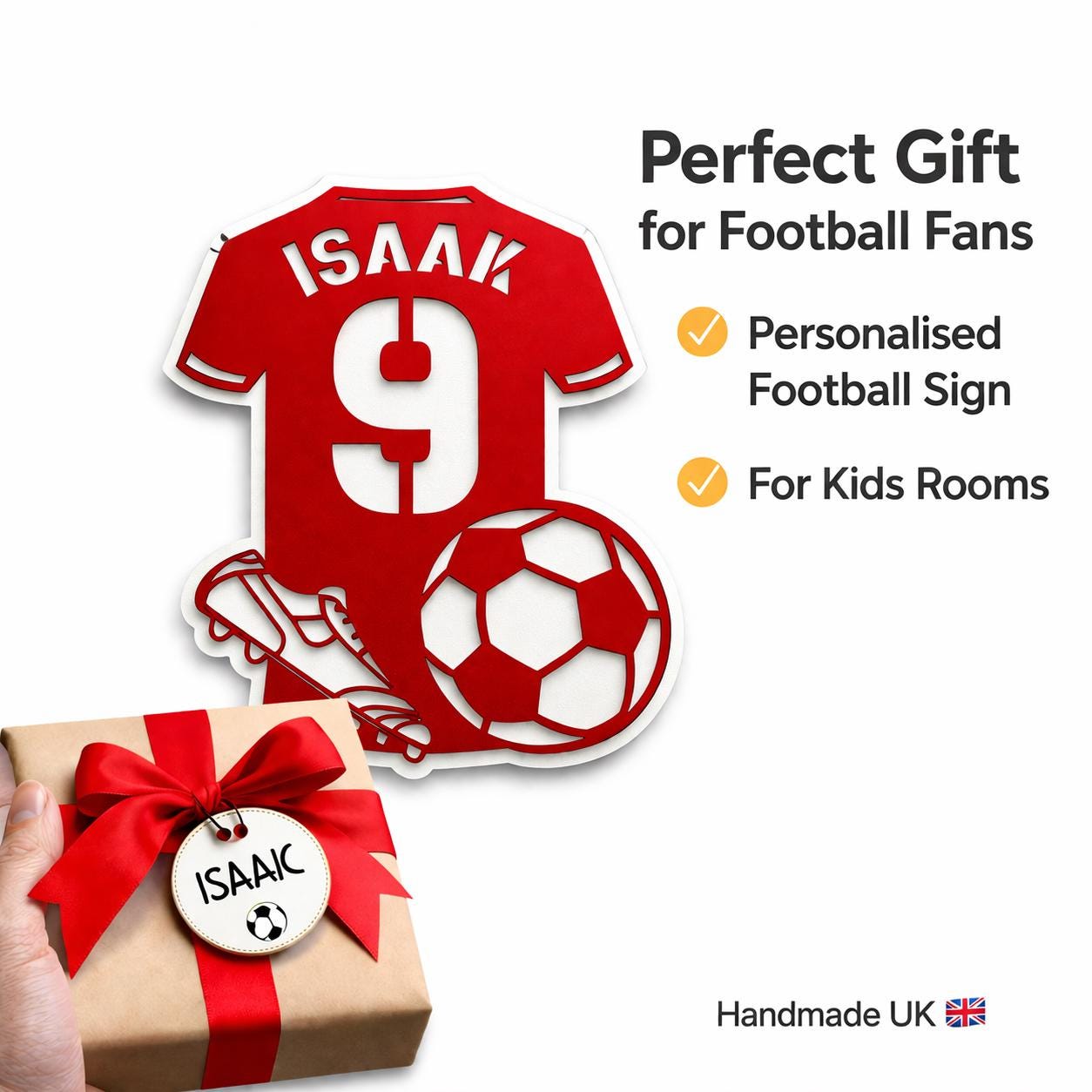 Personalised Football Door Sign | Custom Football Shirt Bedroom Plaque | Kids Football Room Decor | Boys Bedroom Sign | Football Fan Gift UK