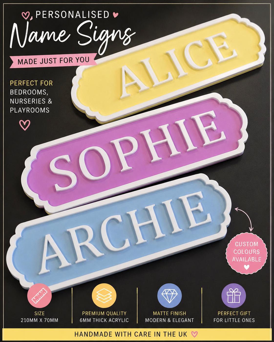 Personalised Door Name Sign | Kids Bedroom Door Plaque | Custom Acrylic Name Sign | Nursery Door Sign | Childrens Room Decor UK