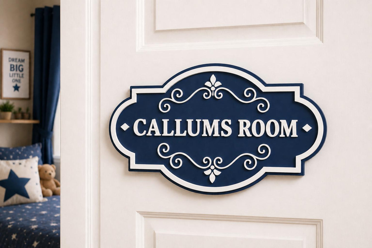 Personalised Blue Door Name Sign | Boys Bedroom Decor | Custom Name Plaque | Kids Room Sign | 3D Acrylic Sign | Handmade UK