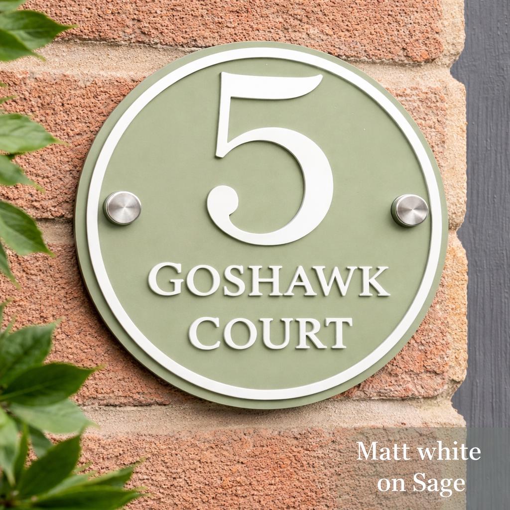 Sage Green House Sign Round Personalised Address Plaque Door Number Sign UK Acrylic