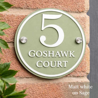 Sage Green House Sign Round Personalised Address Plaque Door Number Sign UK Acrylic