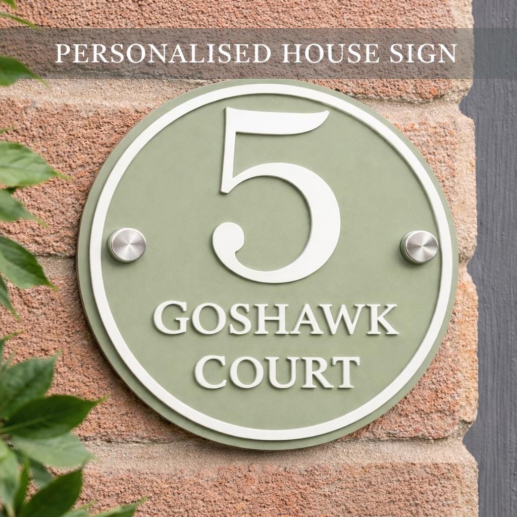 Sage Green House Sign Round Personalised Address Plaque Door Number Sign UK Acrylic