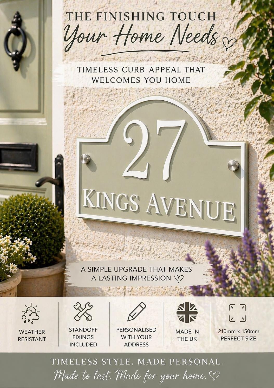 Traditional House Number Signs & Address Plaques in Sage Green
