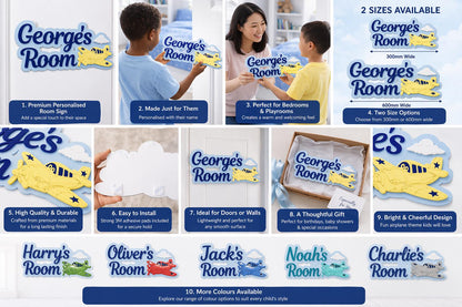Personalised Kids Room Sign, Custom Name Door Sign, Boys Bedroom Wall Decor, Airplane Nursery Sign, Childrens Name Plaque, Gift for Boy