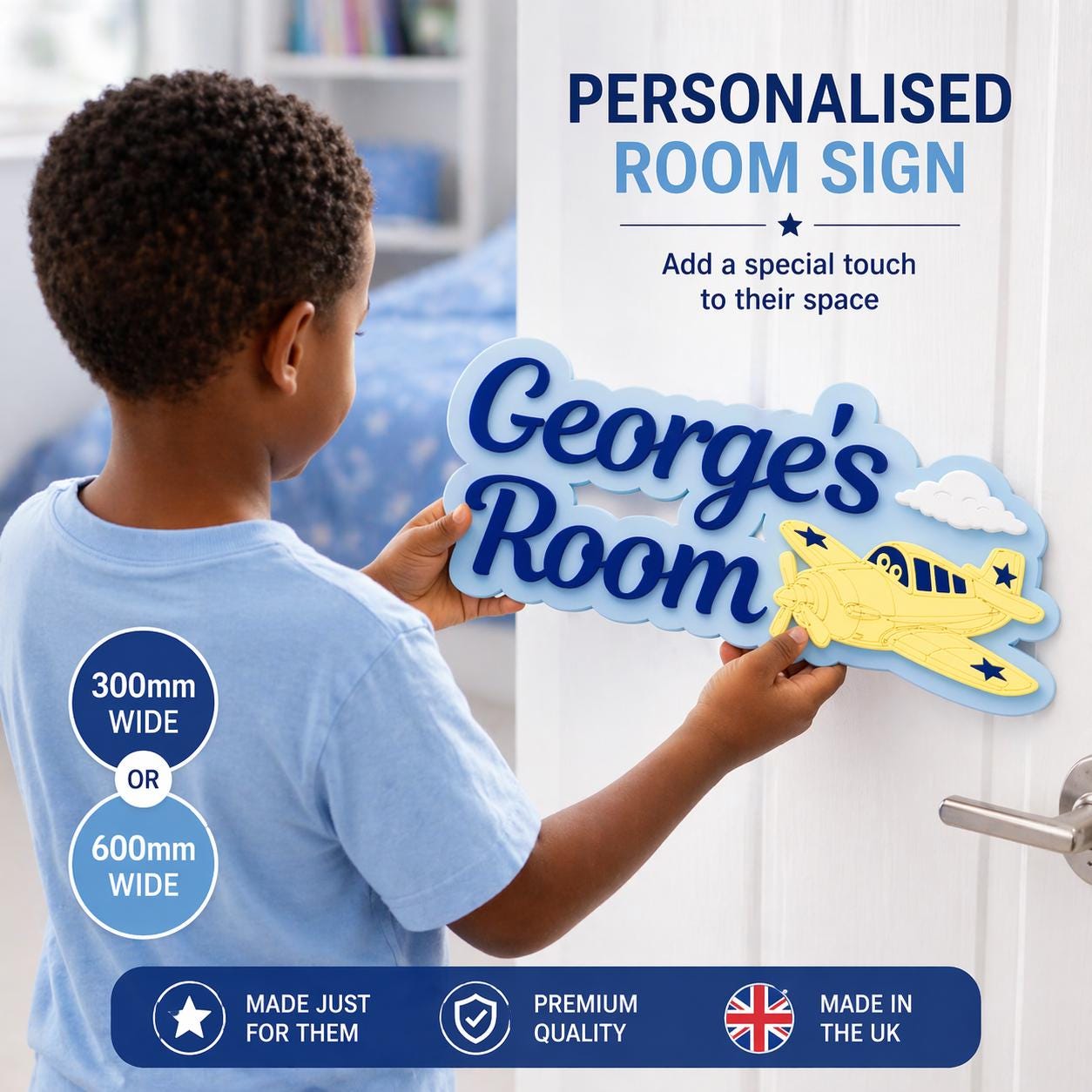 Personalised Kids Room Sign, Custom Name Door Sign, Boys Bedroom Wall Decor, Airplane Nursery Sign, Childrens Name Plaque, Gift for Boy
