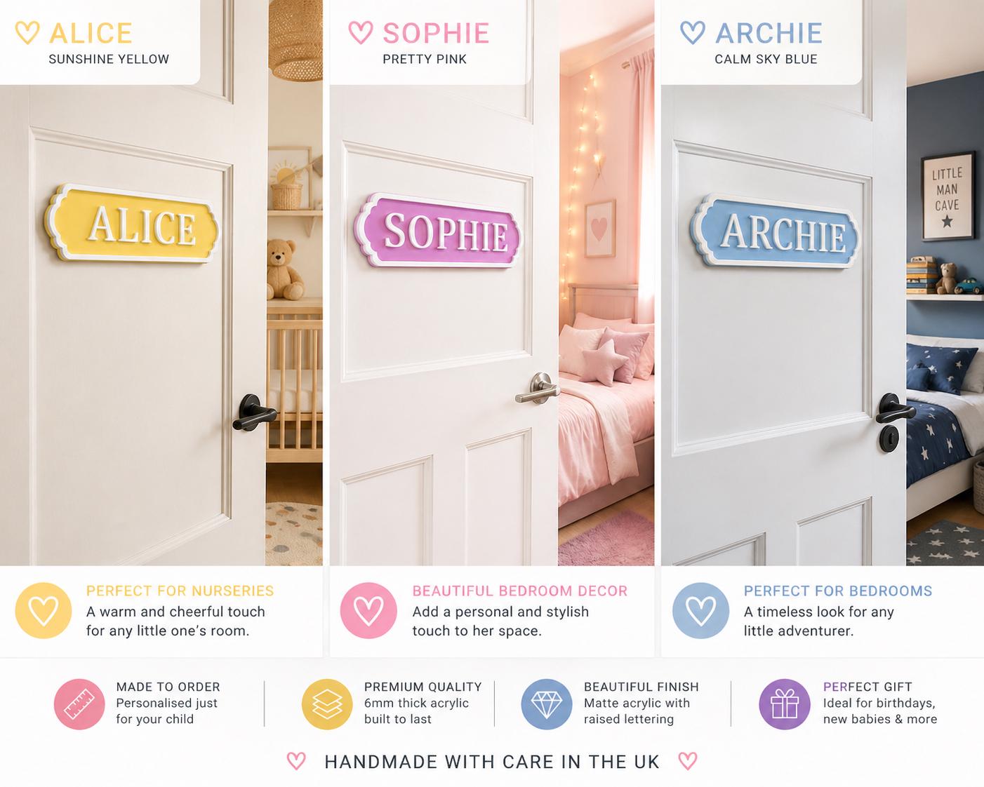 Personalised Door Name Sign | Kids Bedroom Door Plaque | Custom Acrylic Name Sign | Nursery Door Sign | Childrens Room Decor UK