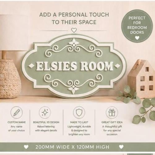 Personalised Sage Green Door Name Sign | Kids Bedroom Decor | Custom Nursery Plaque | 3D Acrylic Name Sign | Baby Gift UK | Door Plaque