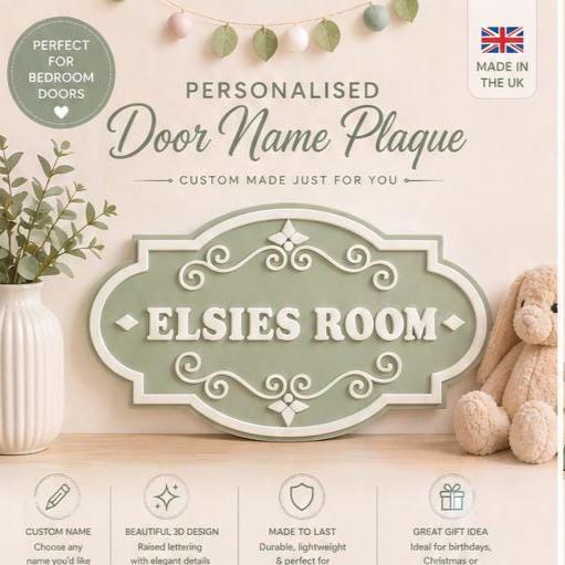 Personalised Sage Green Door Name Sign | Kids Bedroom Decor | Custom Nursery Plaque | 3D Acrylic Name Sign | Baby Gift UK | Door Plaque