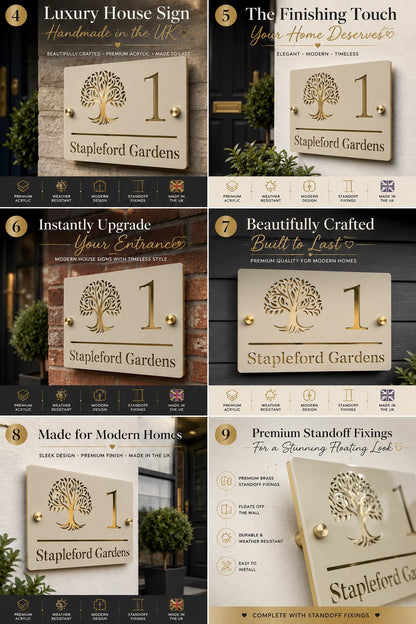 House Sign UK Personalised Address Plaque Door Number Sign Stone Mirror Gold Acrylic