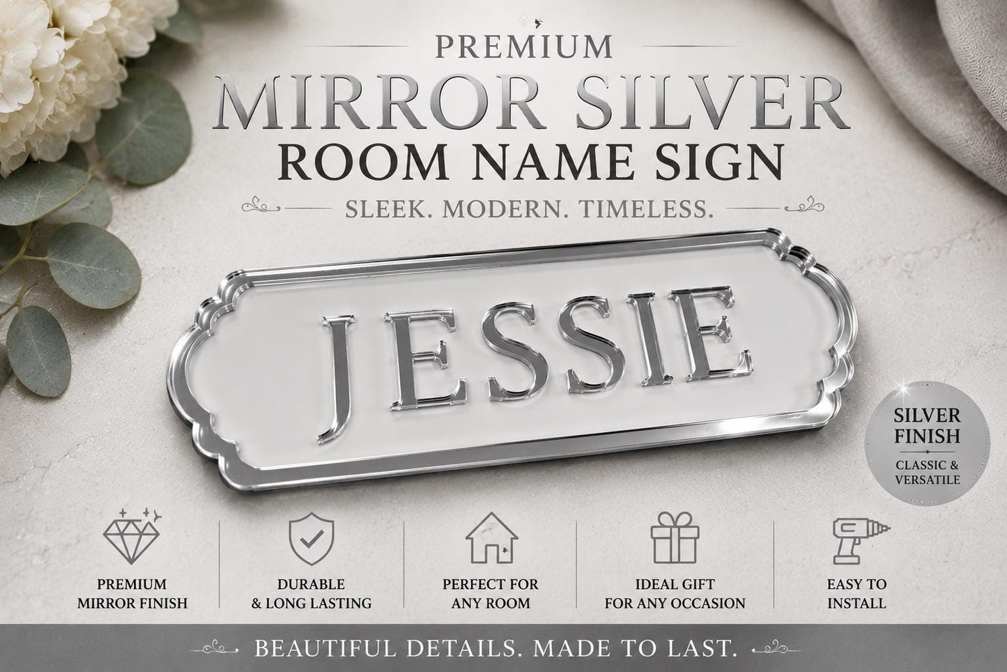 Personalised Mirror Acrylic Room Name Sign 210mm x 70mm | Gold Rose Gold Silver Bedroom Door Plaque | Custom Kids Name Sign UK