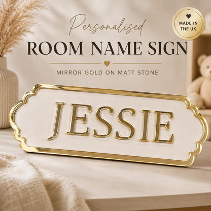 Personalised Mirror Gold Name Sign | 3D Acrylic Room Door Sign | Luxury Kids Bedroom Wall Plaque | Matt Stone Perspex Name Plaque