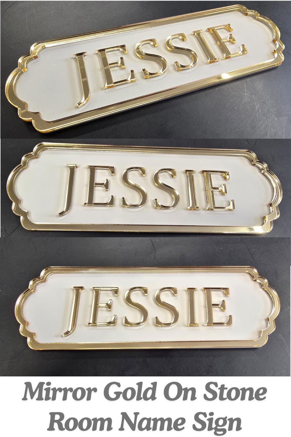 Personalised Mirror Gold Name Sign | 3D Acrylic Room Door Sign | Luxury Kids Bedroom Wall Plaque | Matt Stone Perspex Name Plaque