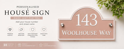 Personalised Rose Petal Pink House Sign | Modern Address Plaque | Door Number Sign | Acrylic House Number | UK Made