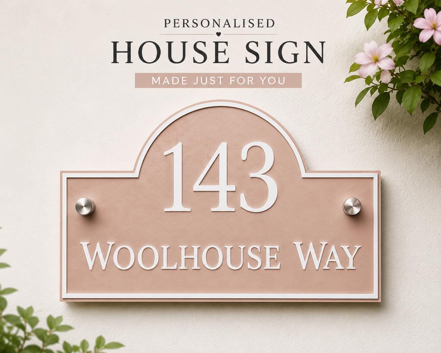 Personalised Rose Petal Pink House Sign | Modern Address Plaque | Door Number Sign | Acrylic House Number | UK Made