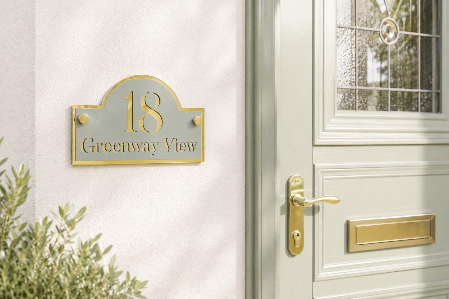Sage Green House Sign Personalised Address Plaque Mirror Gold Door Number Sign UK Acrylic House Number Sign Outdoor Address Sign