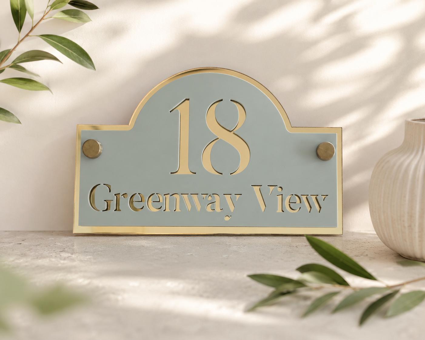 Sage Green House Sign Personalised Address Plaque Mirror Gold Door Number Sign UK Acrylic House Number Sign Outdoor Address Sign