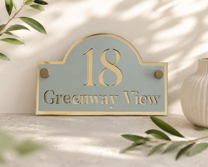 Sage Green House Sign Personalised Address Plaque Mirror Gold Door Number Sign UK Acrylic House Number Sign Outdoor Address Sign