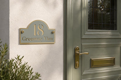 Sage Green House Sign Personalised Address Plaque Mirror Gold Door Number Sign UK Acrylic House Number Sign Outdoor Address Sign