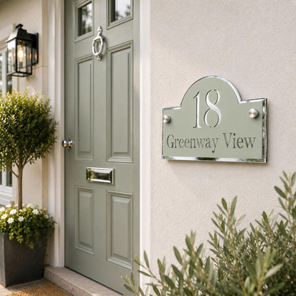 Sage Green House Sign Personalised Address Plaque Door Number Sign UK Mirror Silver Acrylic House Number Sign Modern Door Sign