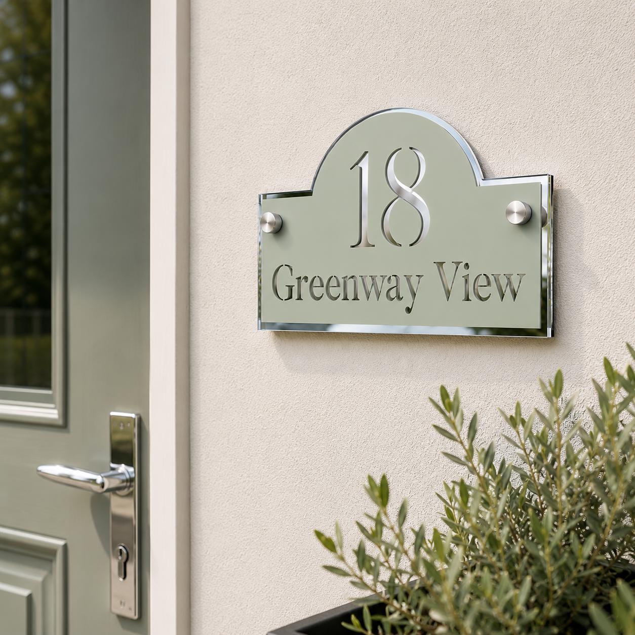 Sage Green House Sign Personalised Address Plaque Door Number Sign UK Mirror Silver Acrylic House Number Sign Modern Door Sign