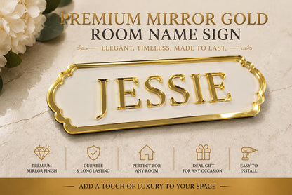 Personalised Mirror Acrylic Room Name Sign 210mm x 70mm | Gold Rose Gold Silver Bedroom Door Plaque | Custom Kids Name Sign UK