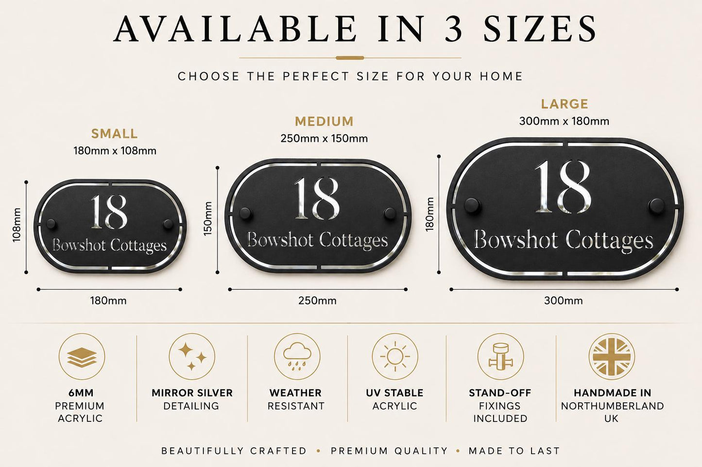 Matt Black & Mirror Silver House Sign Personalised Address Plaque Modern Door Number Sign UK Outdoor Acrylic House Number