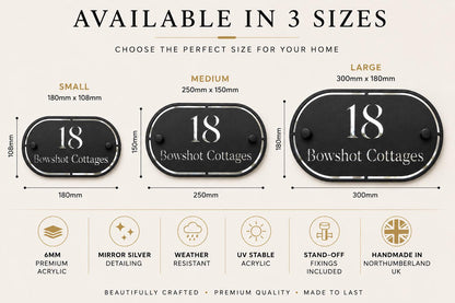 Matt Black & Mirror Silver House Sign Personalised Address Plaque Modern Door Number Sign UK Outdoor Acrylic House Number