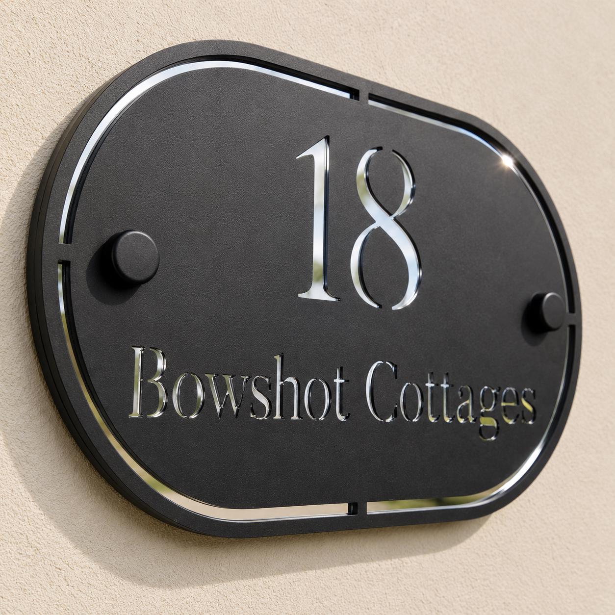 Matt Black & Mirror Silver House Sign Personalised Address Plaque Modern Door Number Sign UK Outdoor Acrylic House Number