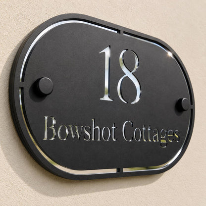 Matt Black & Mirror Silver House Sign Personalised Address Plaque Modern Door Number Sign UK Outdoor Acrylic House Number