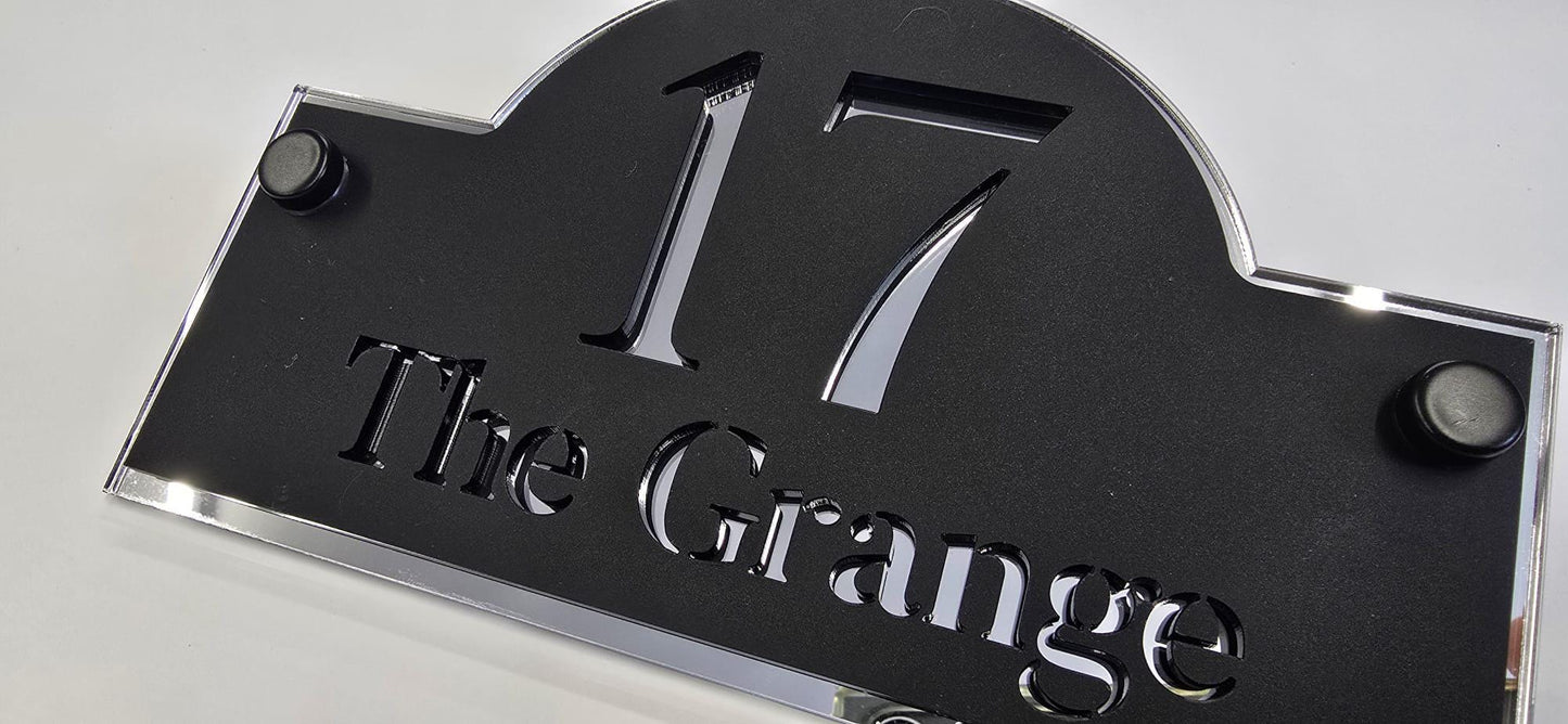Matt Black & Mirror Silver House Sign Personalised Address Plaque Modern Door Number Sign Outdoor Acrylic House Sign UK