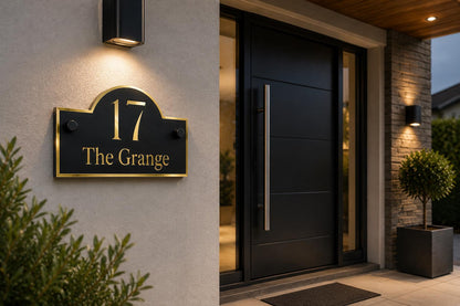 Personalised House Sign Matt Black & Mirror Gold Address Plaque Modern Door Number Sign Acrylic House Number Outdoor Sign UK