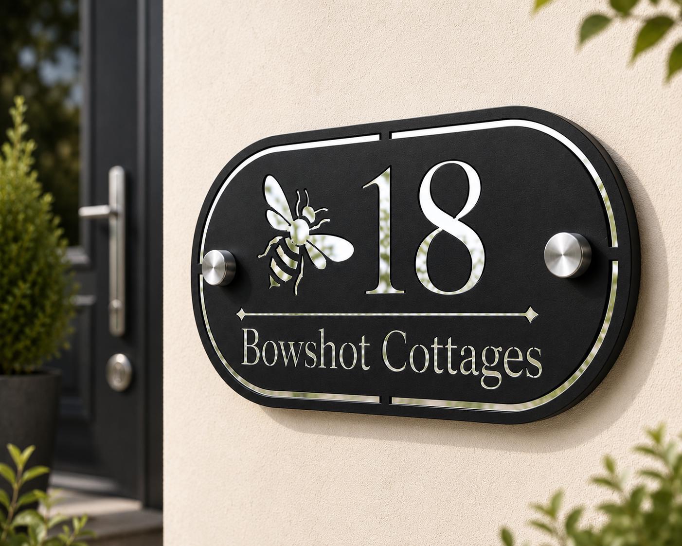 Personalised Black House Sign with Mirror Silver Backing | Modern Address Plaque UK | House Number Sign | Acrylic Door Number Sign