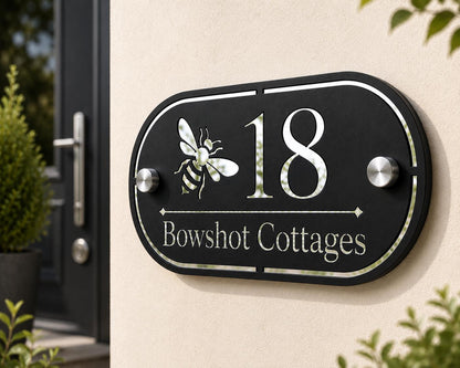 Personalised Black House Sign with Mirror Silver Backing | Modern Address Plaque UK | House Number Sign | Acrylic Door Number Sign
