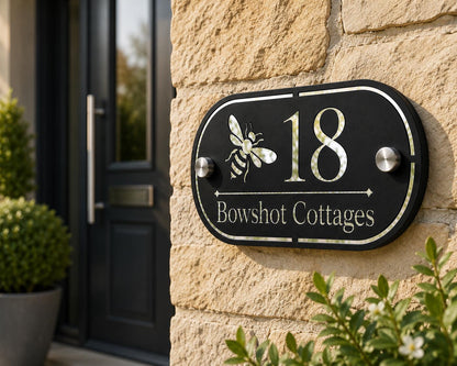 Personalised Black House Sign with Mirror Silver Backing | Modern Address Plaque UK | House Number Sign | Acrylic Door Number Sign